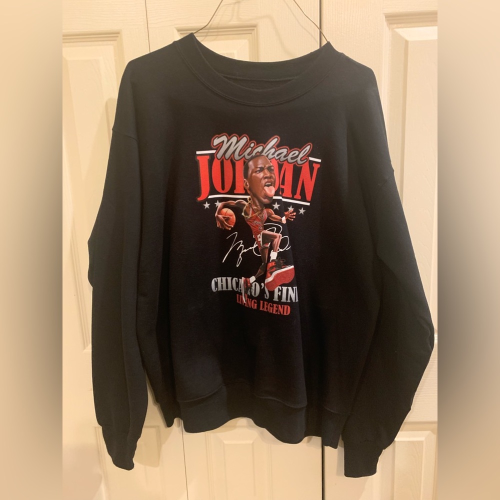 Sneaker Match Jordan Retro 1 Bred Sweatshirt Black/Red sz L - Picture 2 of 3
